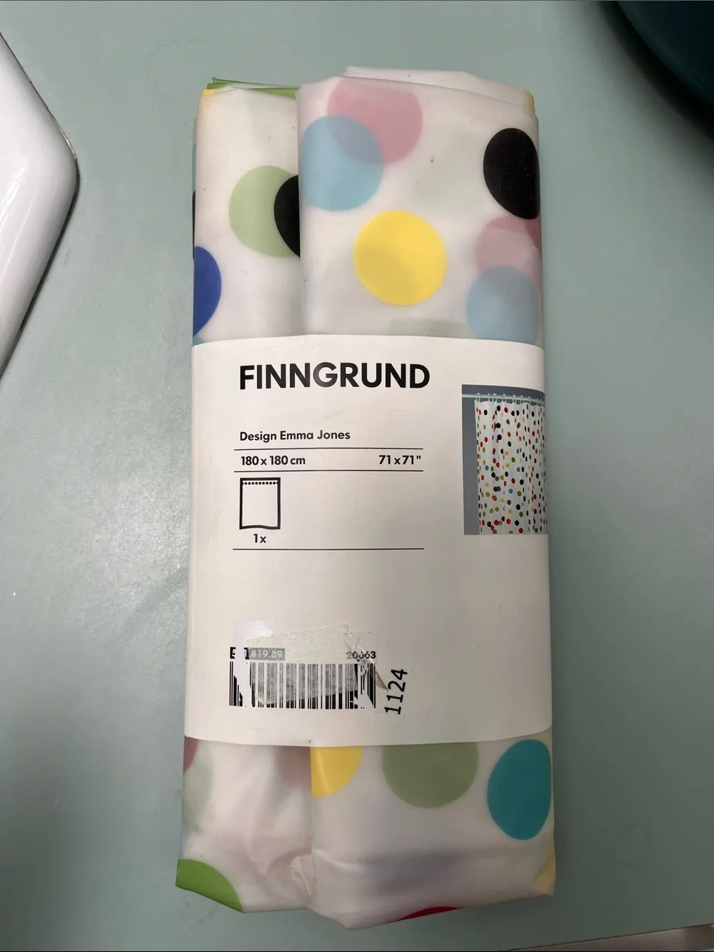 IKEA White Shower Curtain with Multicolor Polka Dots
